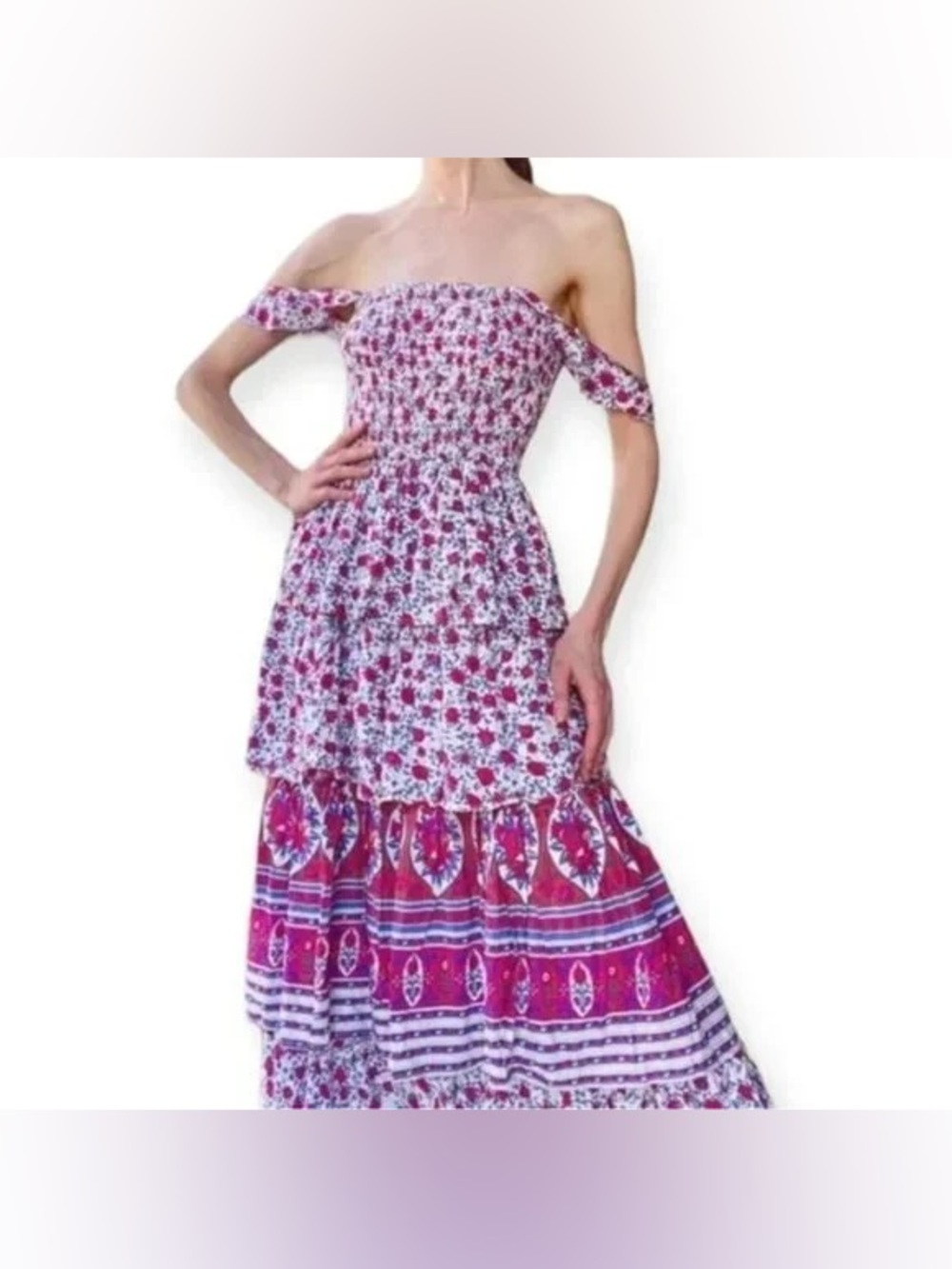 Mabel The Label Floral Smocked Tiered Midi Dress Size S Boho Cottagecore